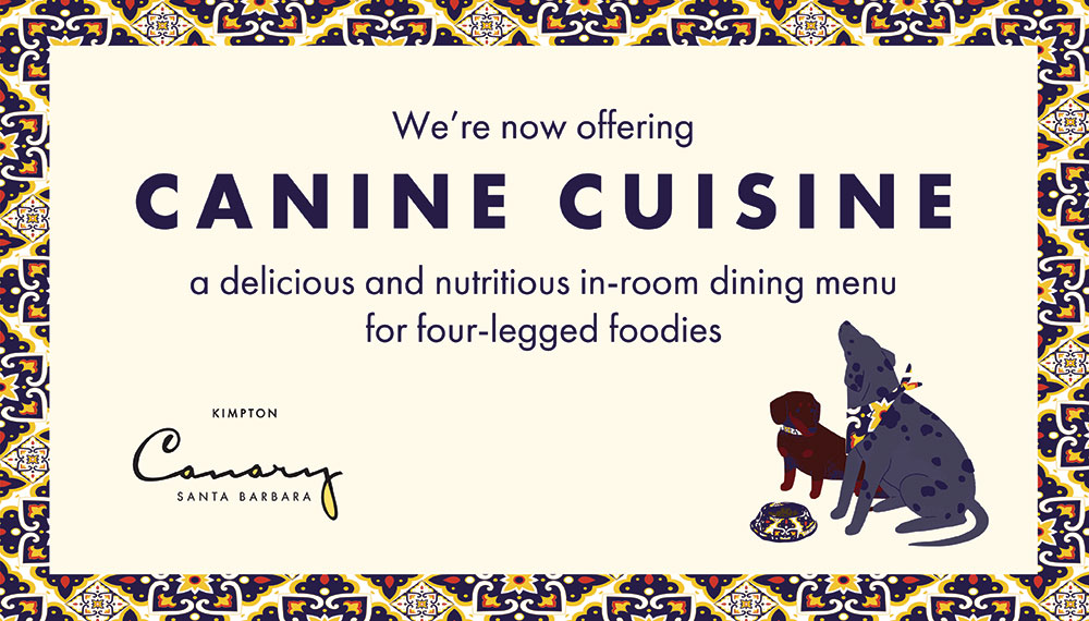 Dog dining menu flyer at Kimpton Canary