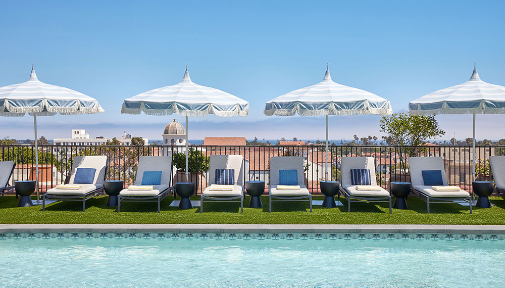 Rooftop pool and lounge chairs