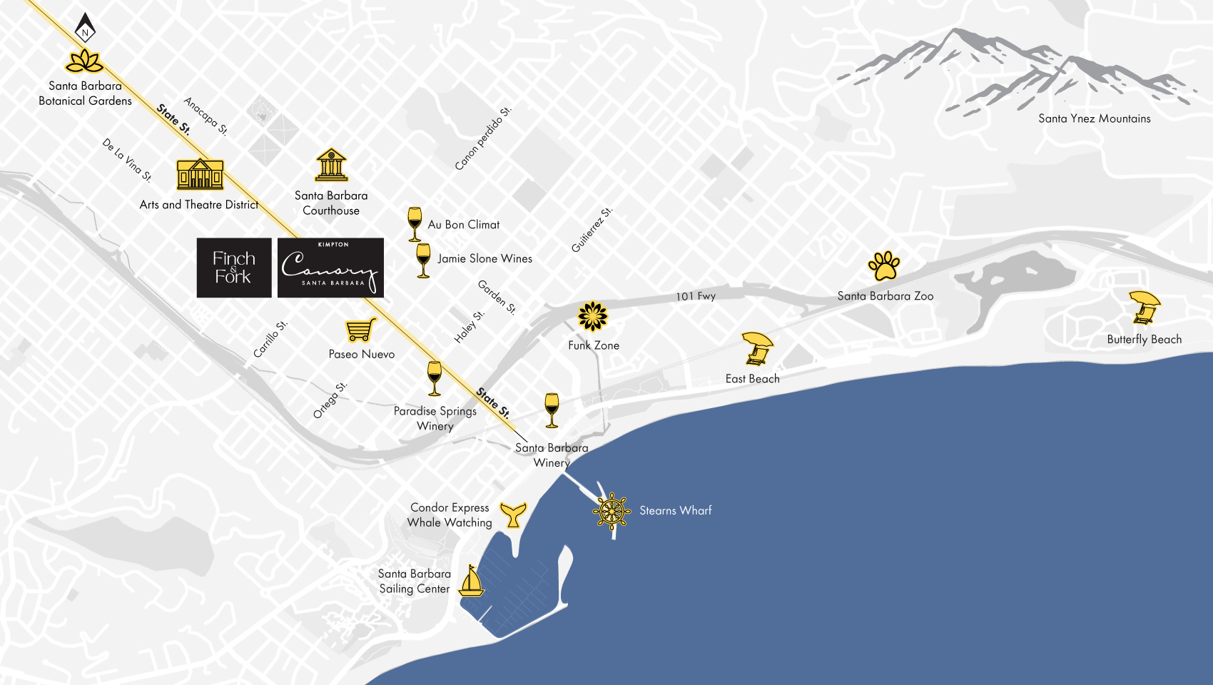 artistic map of the Kimpton Canary Hotel in Santa Barbara